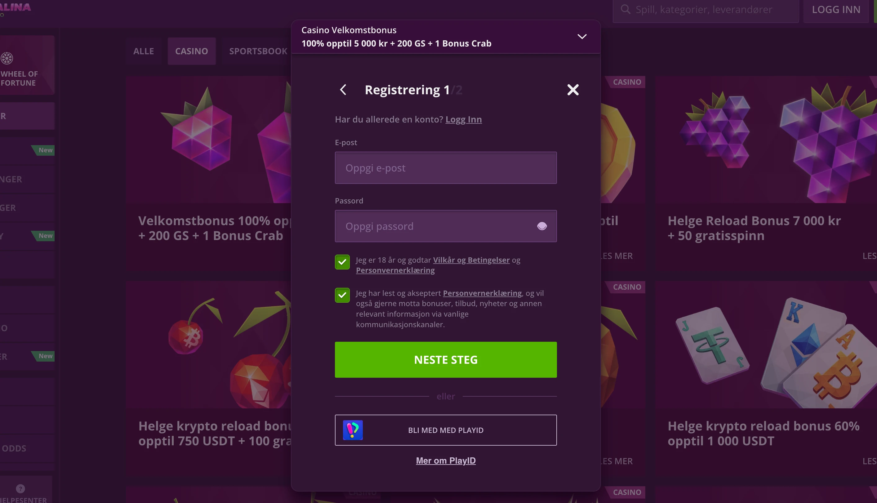 Malina Casino registrering